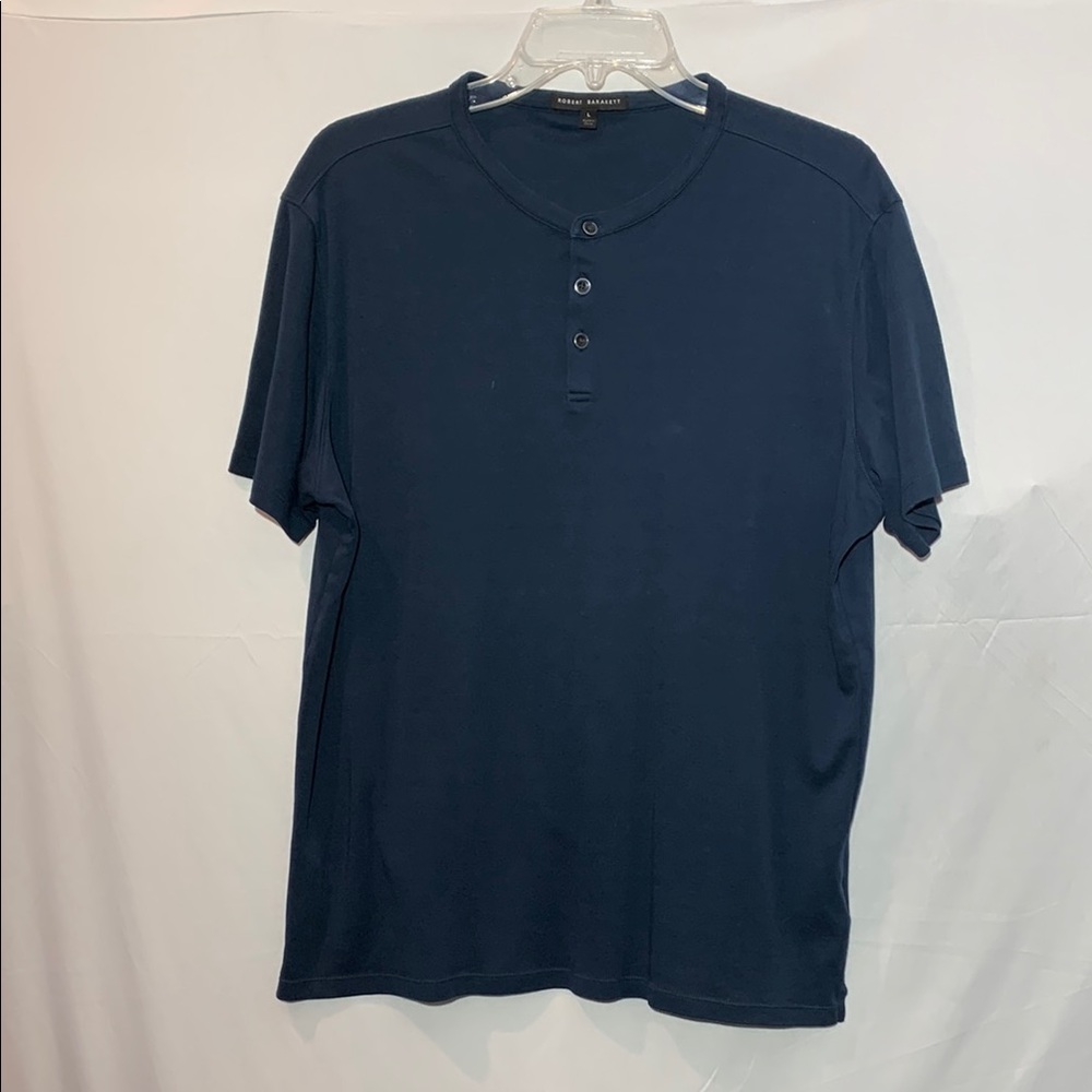 ROBERT Barakett Navy Blue Henley Casual Button Front Shirt men’s sz Large